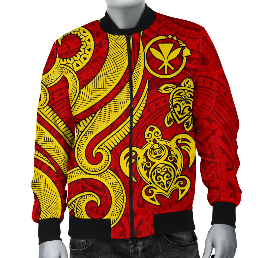 Polynesian Hawaii (Kanaka Maoli) Men Bomber Jacket - Red Tentacle Turtle Red Yellow - Polynesian Pride
