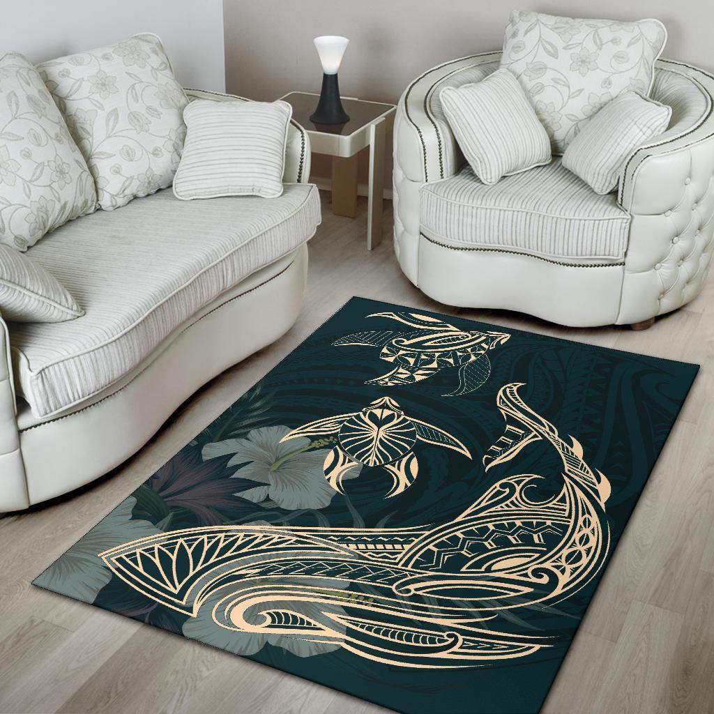 Hawaii Tropical Hibiscus Aumakua Rug - Lucas Style - Green Rug - Polynesian Pride