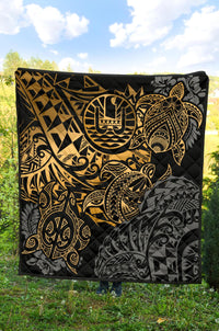 Tahiti Polynesian Premium Quilt - Gold Turtle HibiscusFlowing - Polynesian Pride
