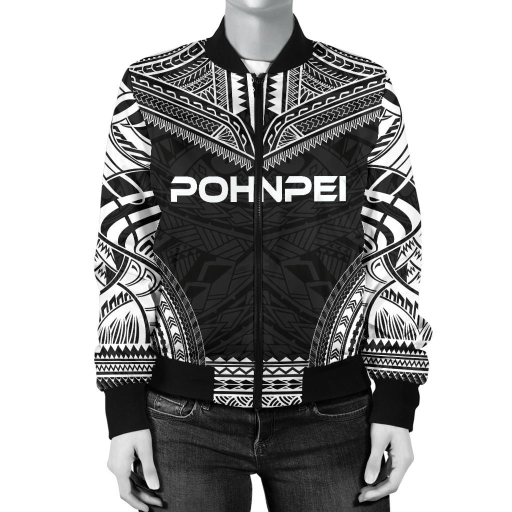 Pohnpei Polynesian Chief Women'S Bomber Jacket - Black Version - Polynesian Pride