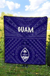 Guam Premium Quilt - Guam Seal With Polynesian Tattoo Style (Blue) - Polynesian Pride