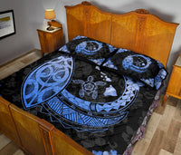 Hawaii Quilt Bed Set - Hawaii Hibiscus Map Polynesian Quilt Bed Set Blue - Polynesian Pride