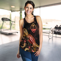 Guam Polynesian Women Tank Top - Turtle With Blooming Hibiscus Gold - Polynesian Pride