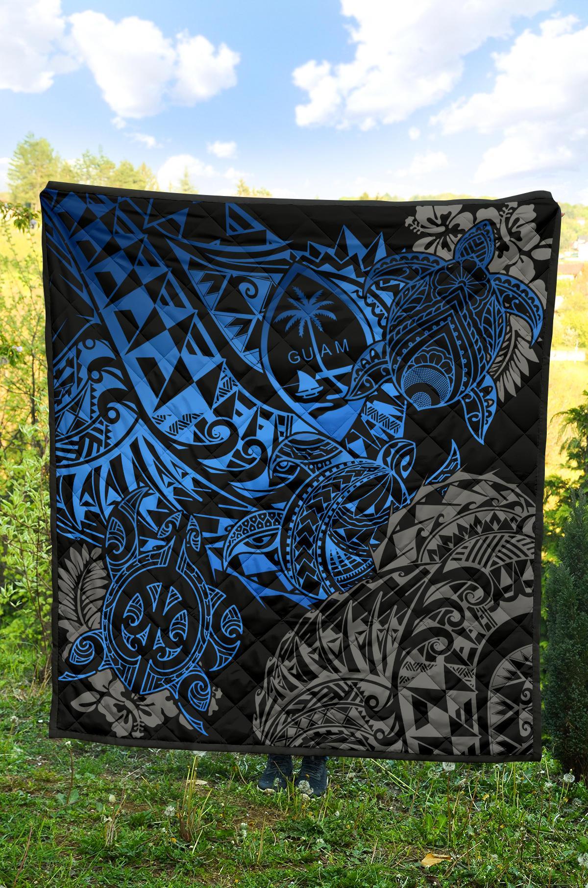 Guam Polynesian Premium Quilt - Blue Turtle Flowing - Polynesian Pride
