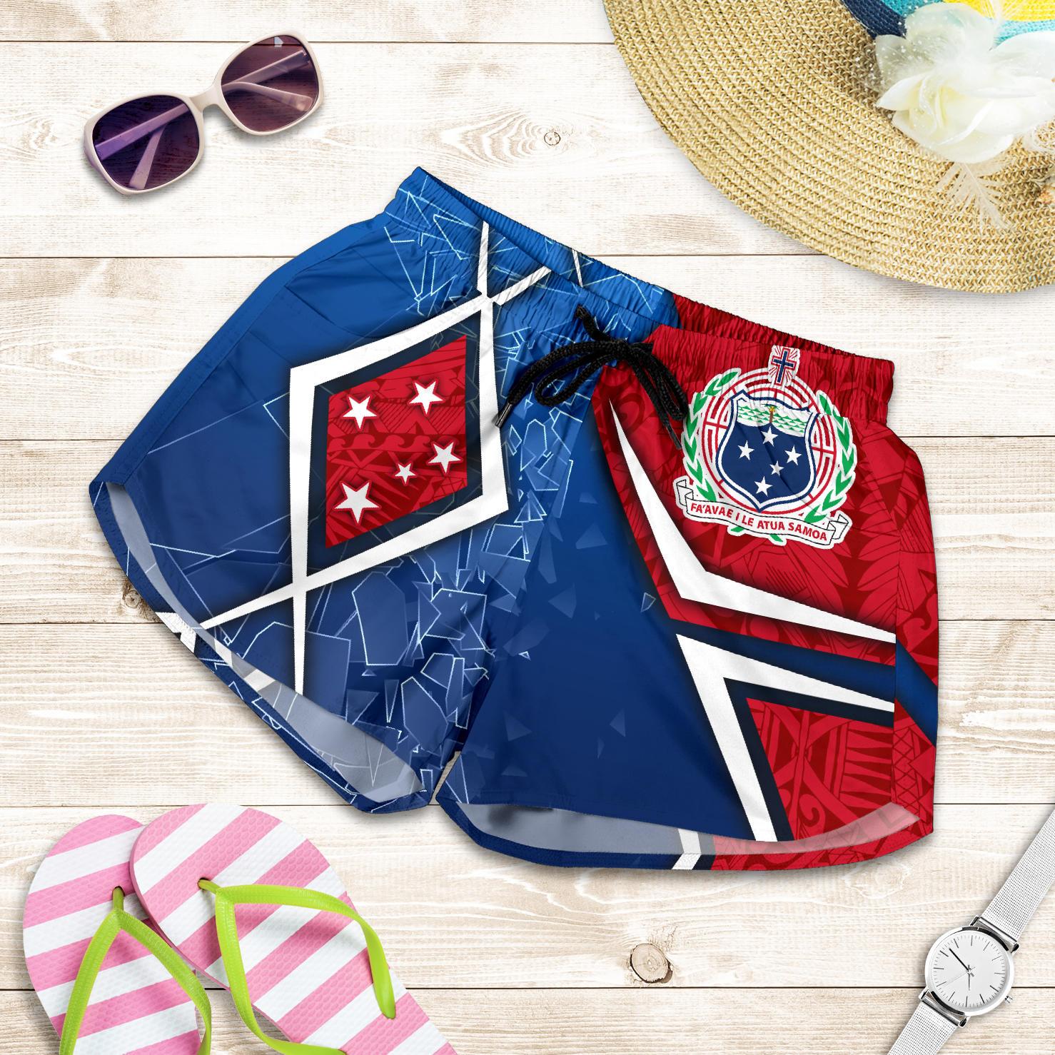 Samoa Women's Shorts - Samoa Flag with Polynesian Patterns Women Blue - Polynesian Pride