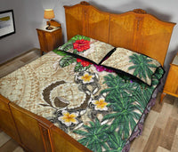Pohnpei Polynesian Quilt Bed Set - Hibiscus Turtle Tattoo Beige - Polynesian Pride