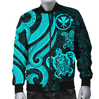 Polynesian Hawaii (Kanaka Maoli) Men Bomber Jacket - Turquoise Tentacle Turtle Blue - Polynesian Pride
