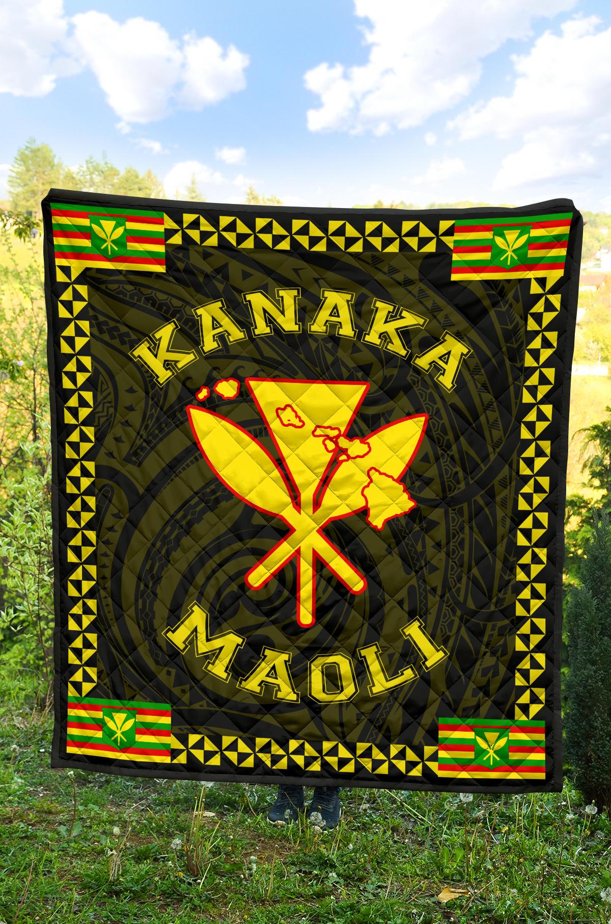 Kanaka Maoli Flag Polynesian Premium Quilt Yellow - Love Style - Polynesian Pride