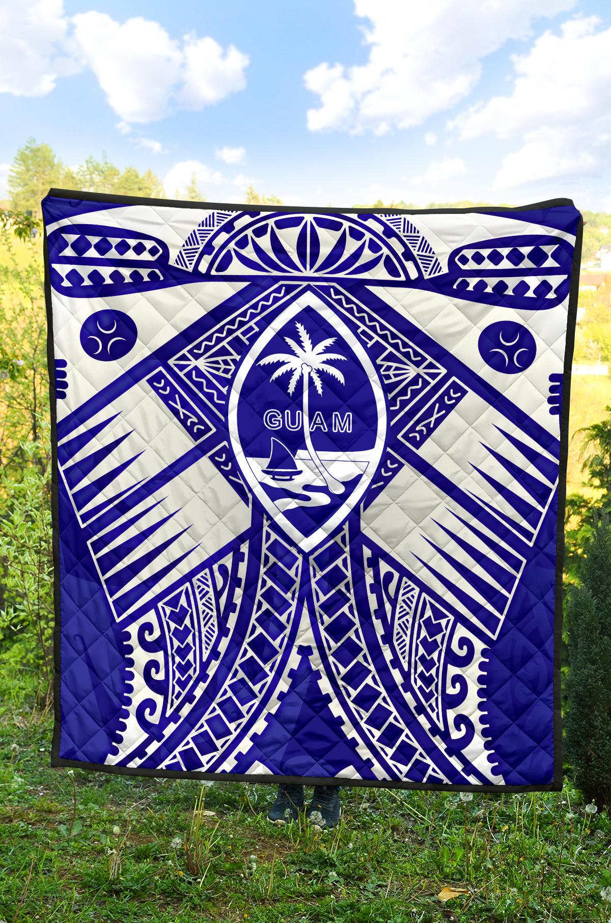 Guam Polynesian Premium Quilt - Guam White Seal with Polynesian Tattoo Ver 02 - Polynesian Pride