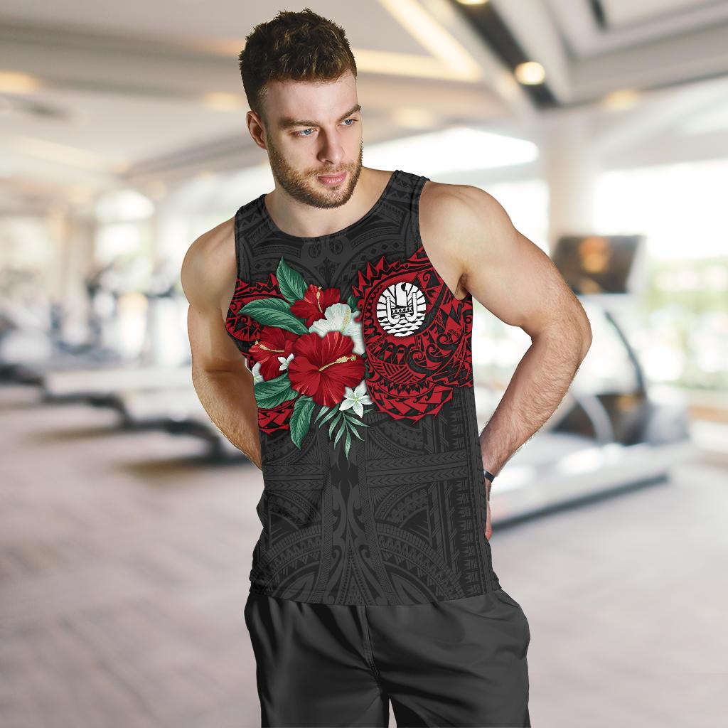 Tahiti Polynesian Men's Tank Top - Hibiscus and Sea Turtle (Red) Red - Polynesian Pride