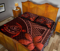 Hawaiian Turtle Plumeria Kakau Polynesian Quilt Bedding Set Red - Polynesian Pride
