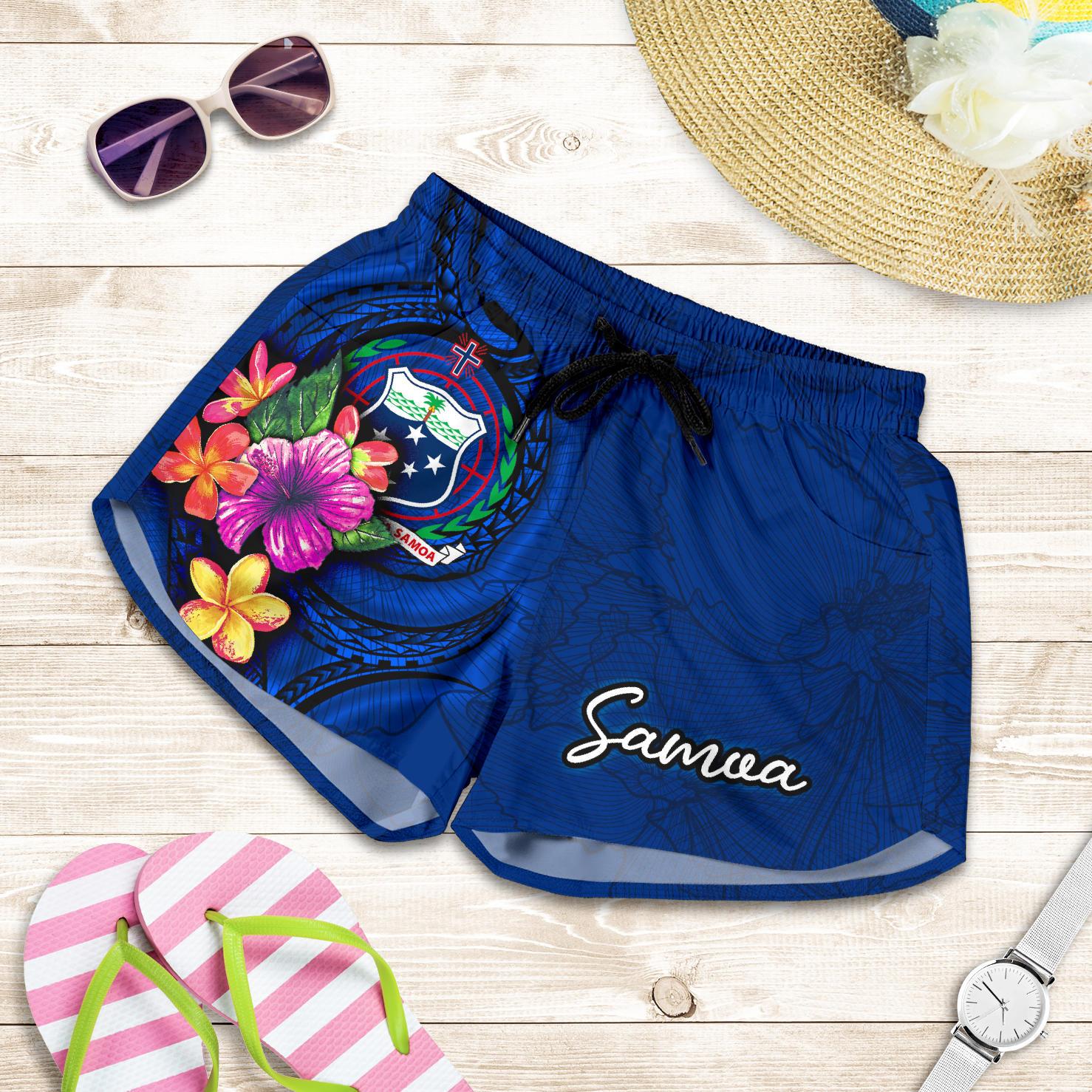 Samoa Polynesian Women's Short - Floral With Seal Blue Women Blue - Polynesian Pride