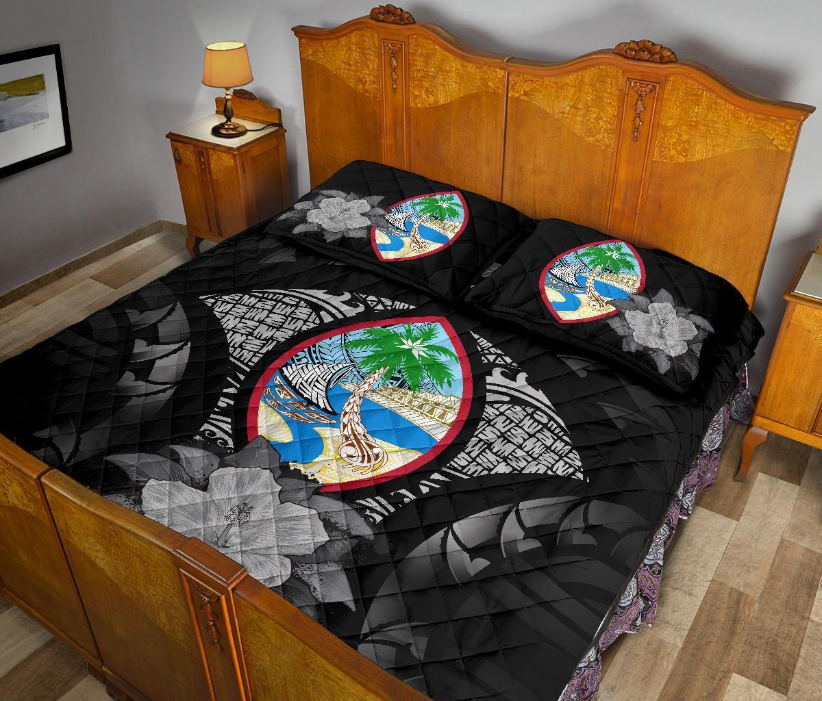 Guam Polynesian Quilt Bed Set Hibiscus Gray - Polynesian Pride