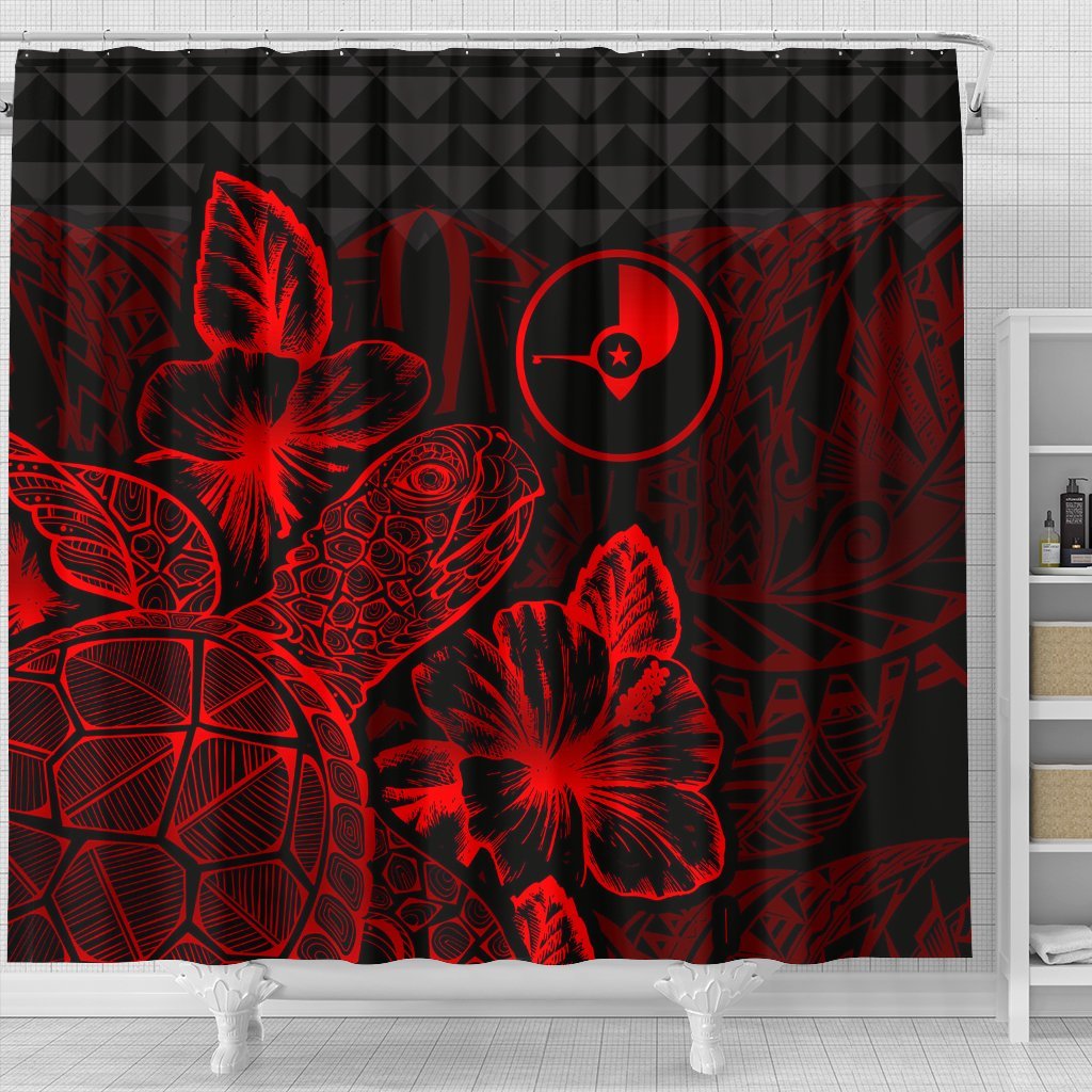 Yap Shower Curtain Turtle Hibiscus Red - Polynesian Pride