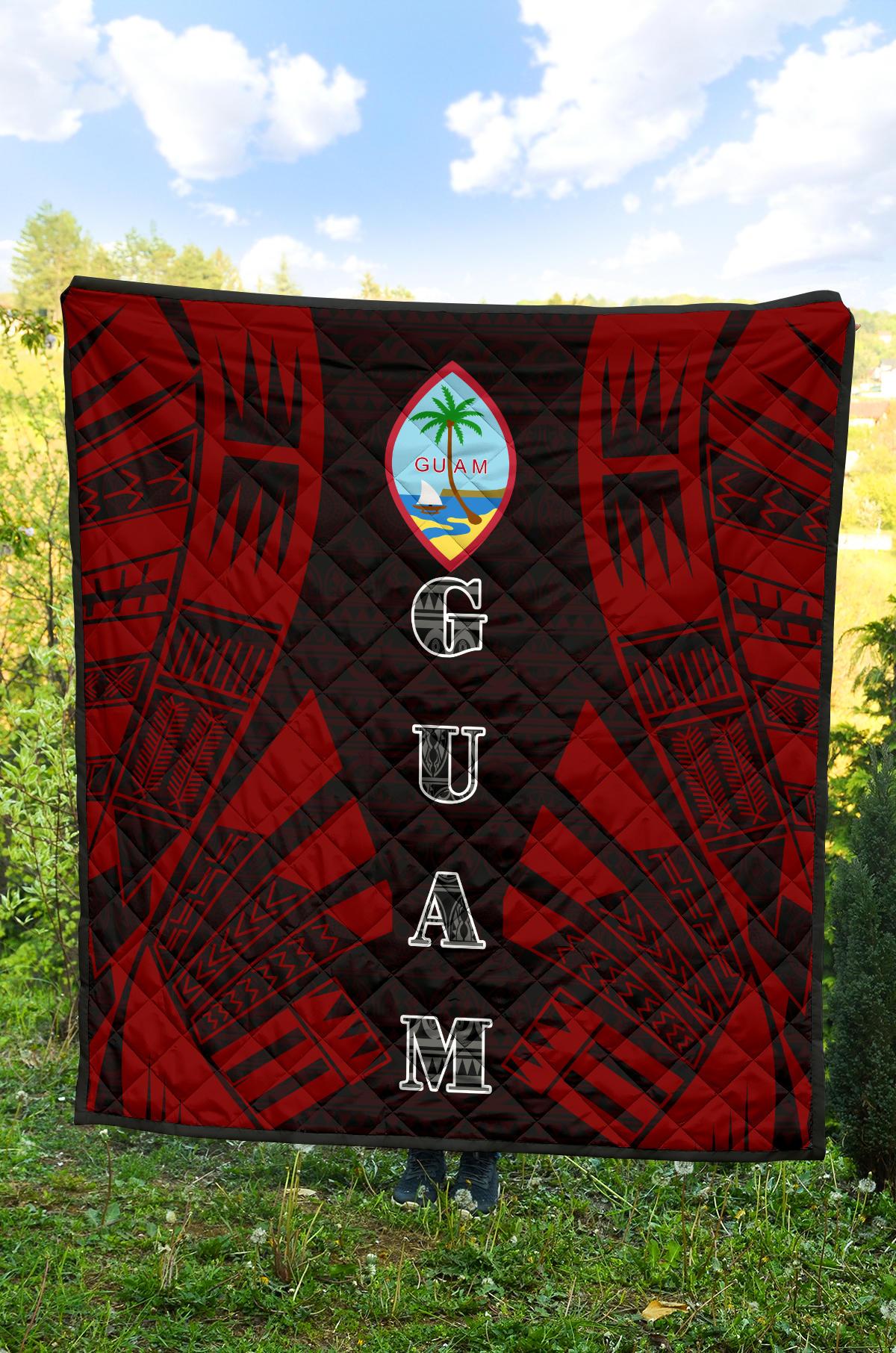 Guam Premium Quilt - Guam Coat Of Arms Polynesian Red Tattoo - Polynesian Pride