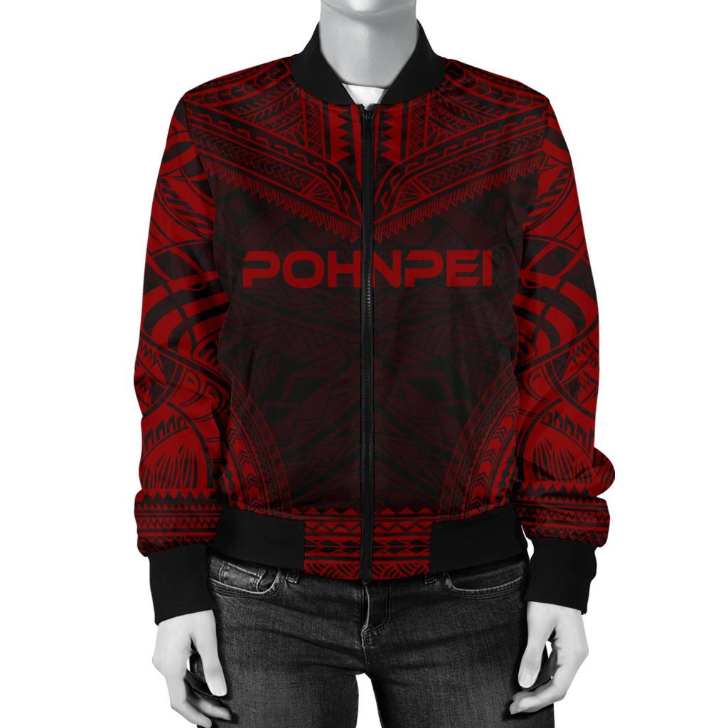 Pohnpei Polynesian Chief Women'S Bomber Jacket - Red Version - Polynesian Pride