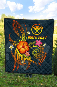 Polynesian Hawaii Personalised Pemium Quilt - Legend of Kanaka Maoli (Blue) - Polynesian Pride