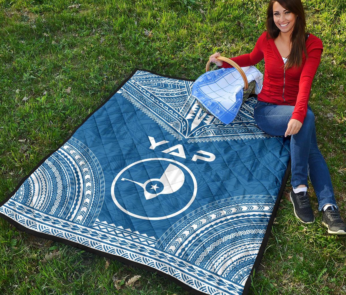 Yap Premium Quilt - Yap Flag Polynesian Chief BLue Version - Polynesian Pride