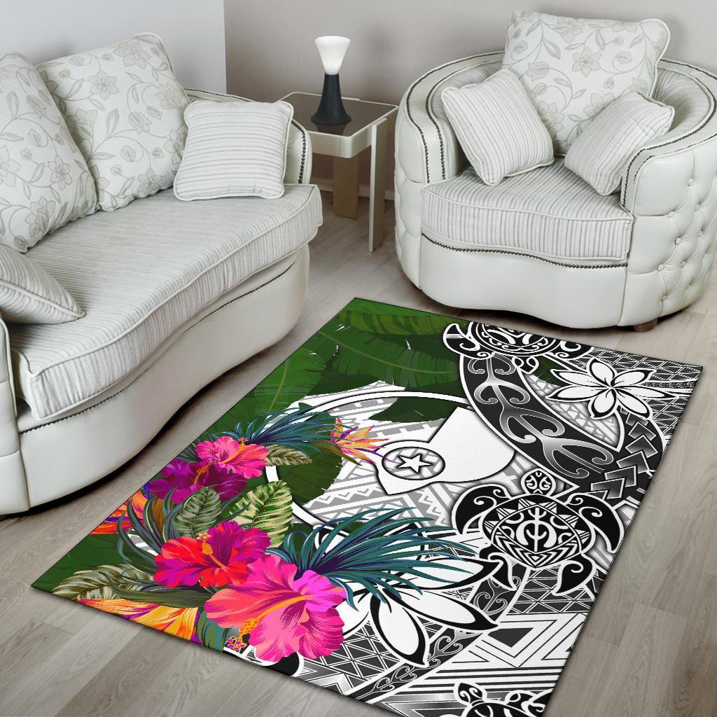 Yap Area Rug White - Turtle Plumeria Banana Leaf - Polynesian Pride