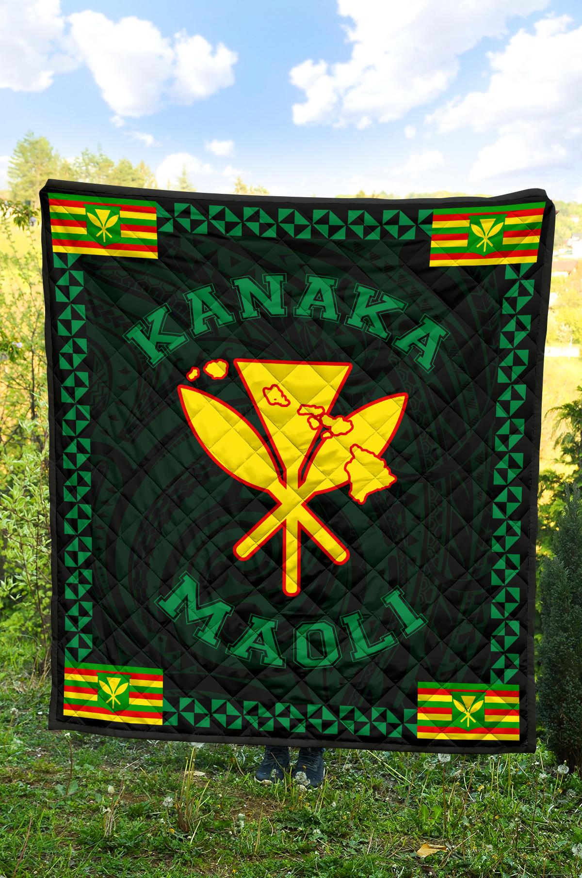 Kanaka Maoli Flag Polynesian Premium Quilt Green - Love Style - Polynesian Pride