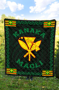 Kanaka Maoli Flag Polynesian Premium Quilt Green - Love Style - Polynesian Pride