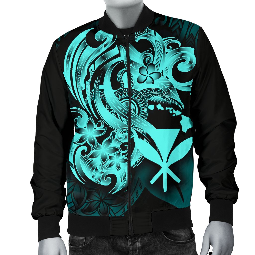 Polynesian Hawaii Men's Bomber Jacket - Kanaka Maoli Blue Turtle - Polynesian Pride