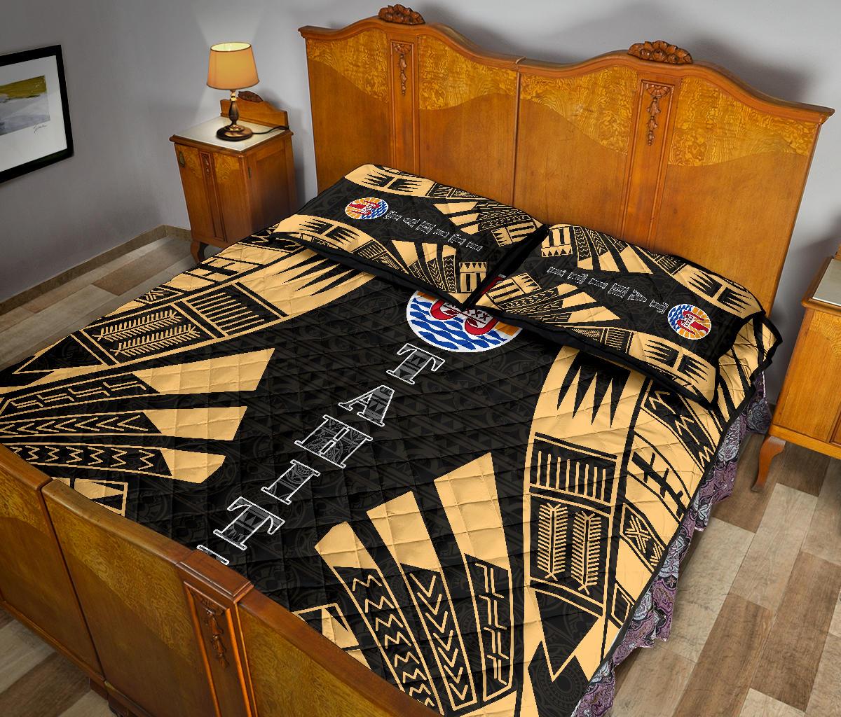 Tahiti Polynesian Quilt Bed Set - Tahiti Flag Yellow Tattoo Flag - Polynesian Pride