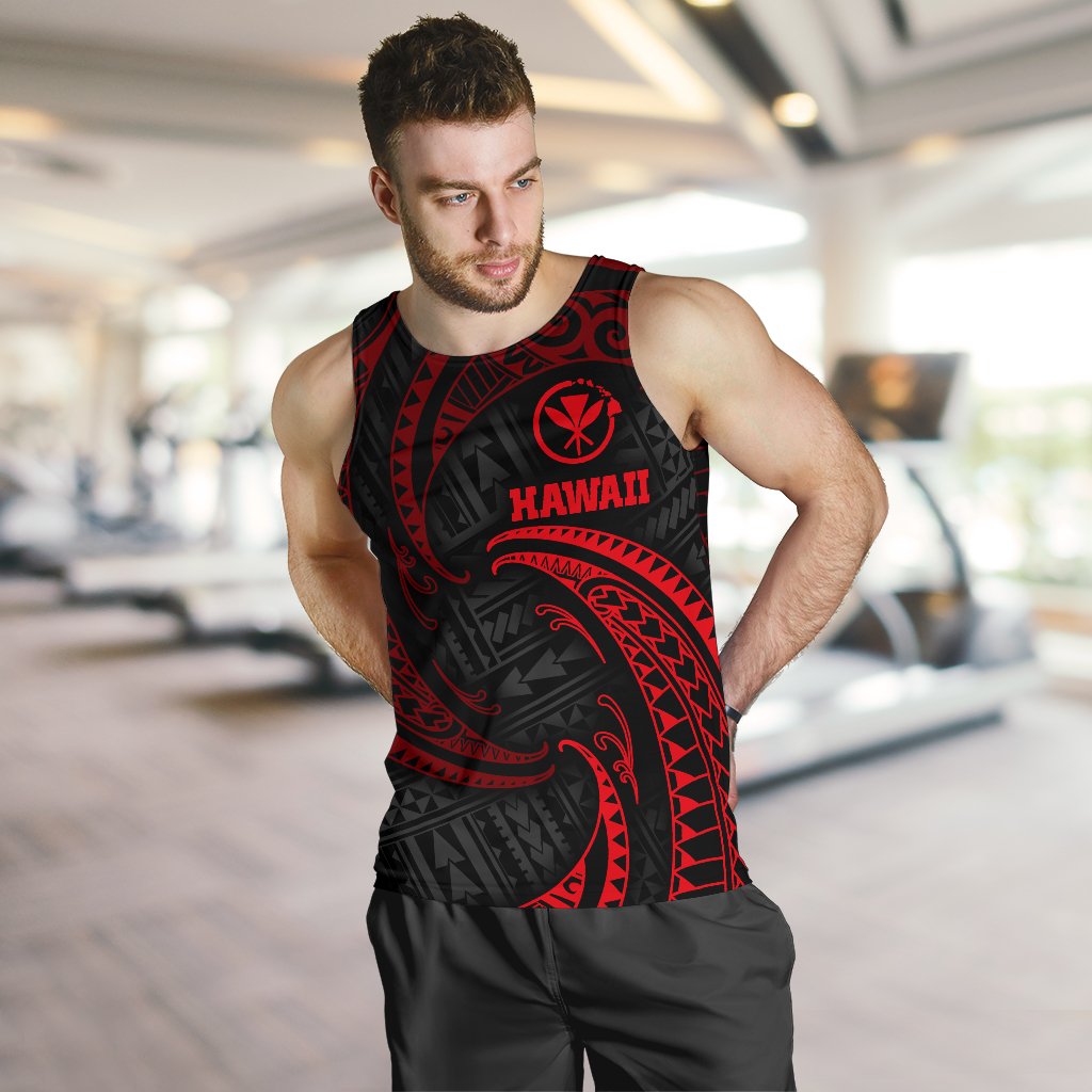 Hawaii Polynesian Men's Tank Top - Red Tribal Wave - Polynesian Pride