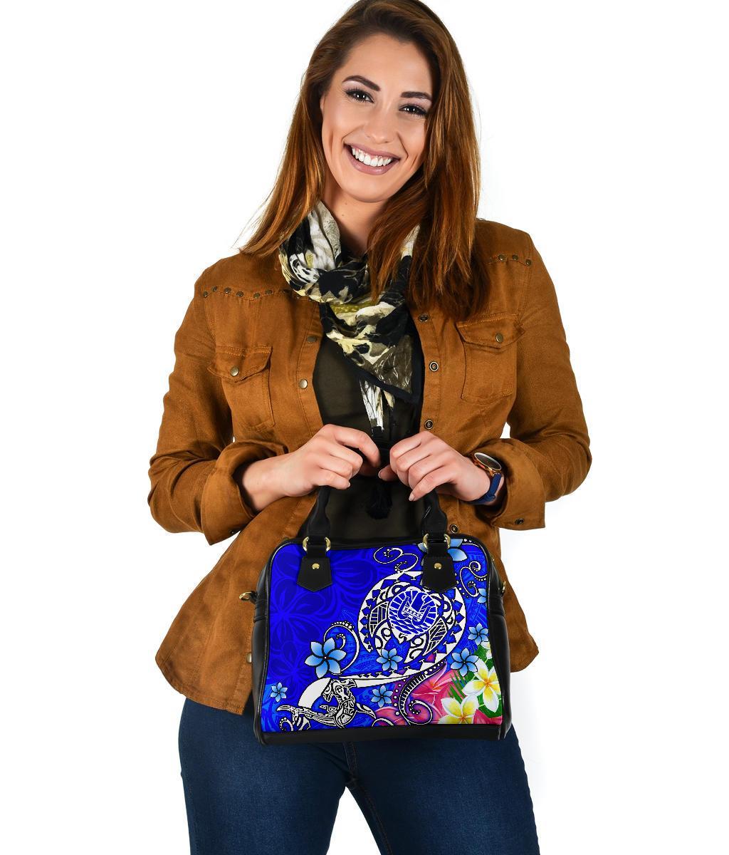 Tahiti Shoulder Handbag - Turtle Plumeria (Blue) - Polynesian Pride