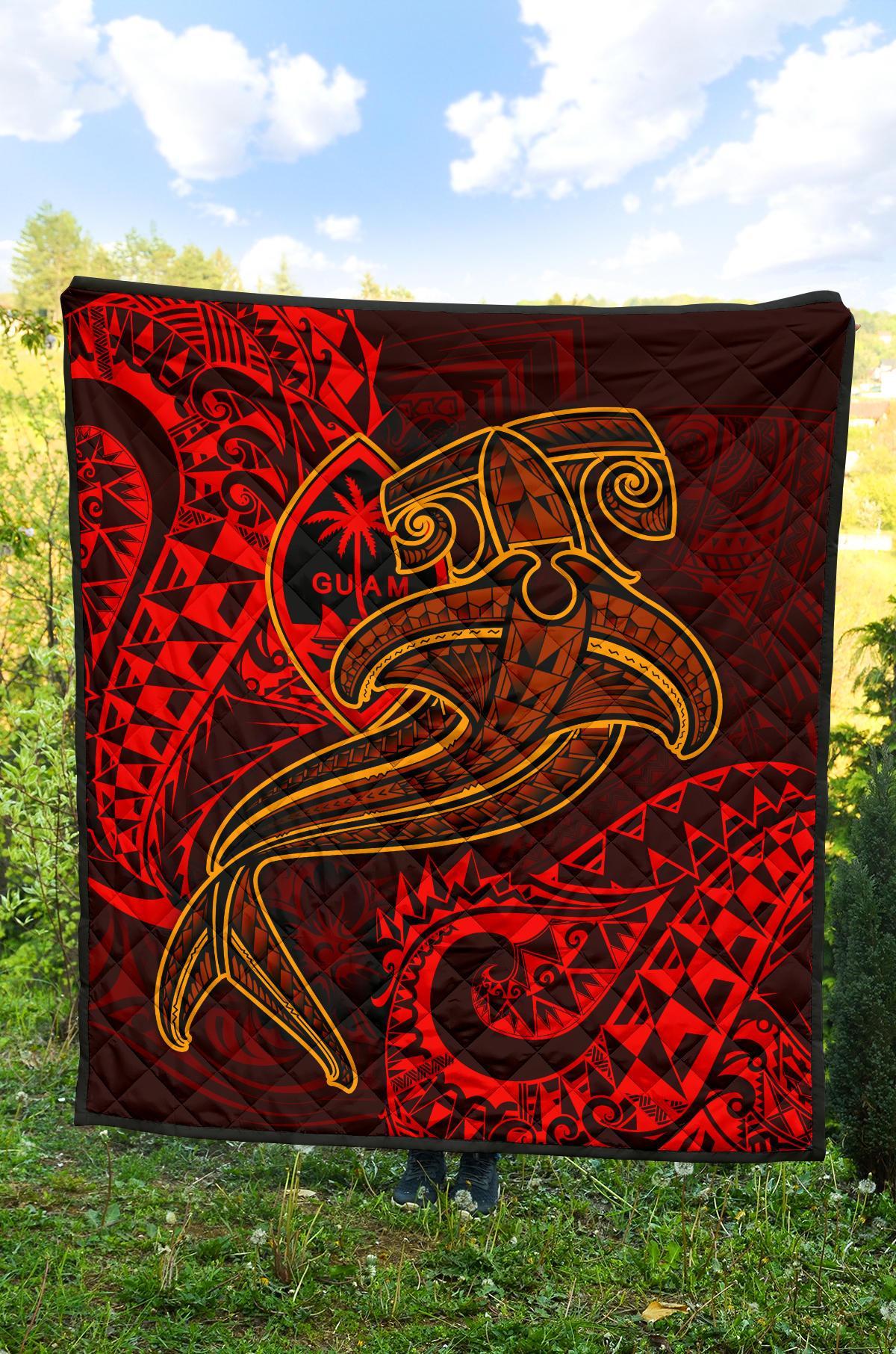 Guam Polynesian Premium Quilt - Red Shark Polynesian Tattoo - Polynesian Pride