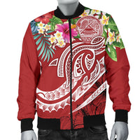 Polynesian American Samoa Men's Bomber Jacket - Summer Plumeria (Red) - Polynesian Pride