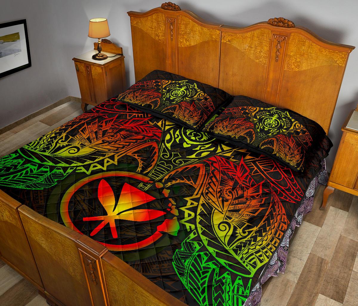 Quilt Polynesian Hawaii Bed Set - Reggae Kanaka Maoli Turtle Manta Ray - Polynesian Pride