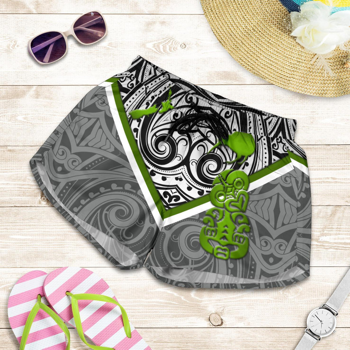 New Zealand Maori Rugby Women Shorts Pride Version - Gray - Polynesian Pride