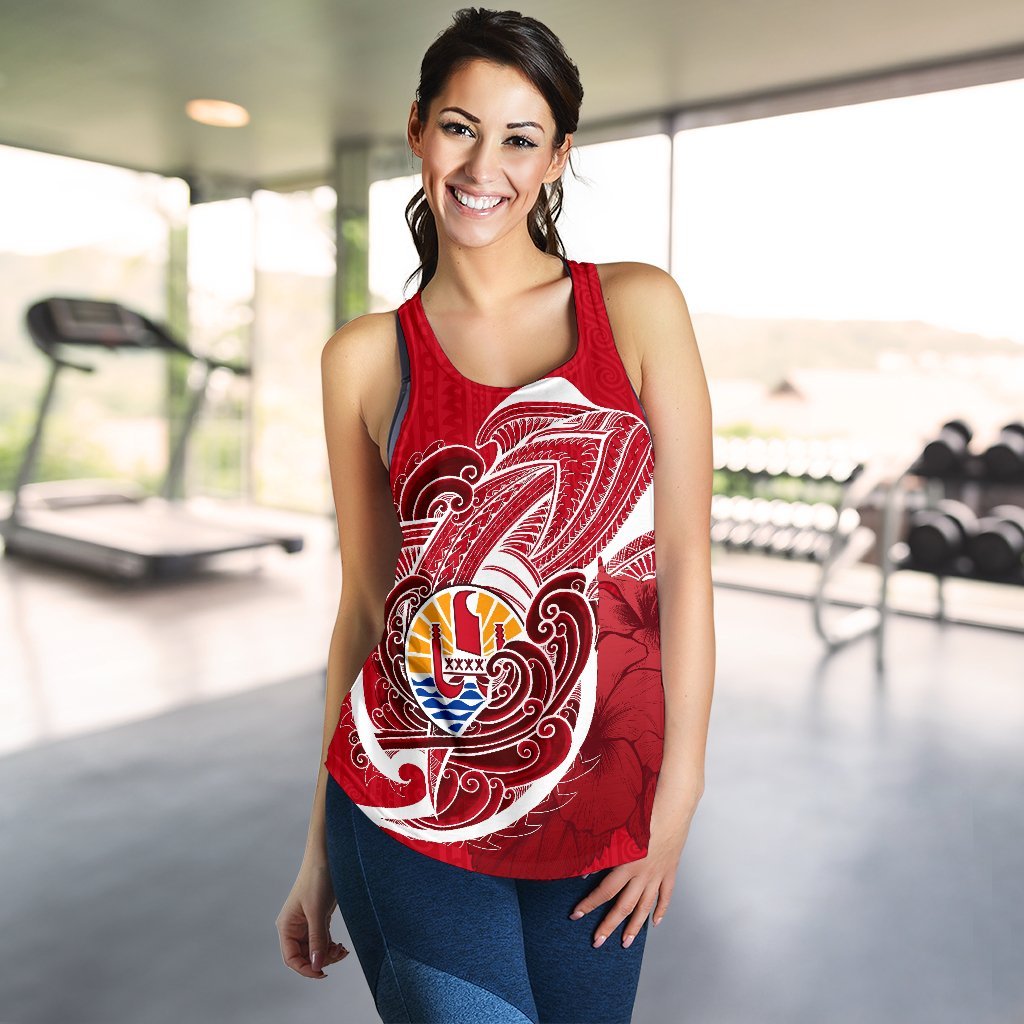 Tahiti Women'S Racerback Tank Shark Coat Of Arms - Polynesian Pride