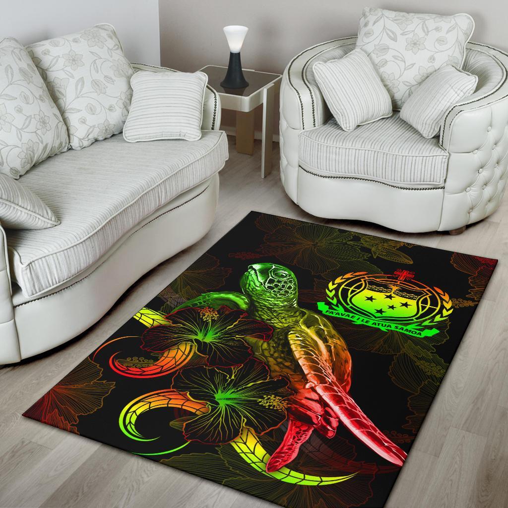 Samoa Polynesian Area Rugs - Turtle With Blooming Hibiscus Reggae - Polynesian Pride