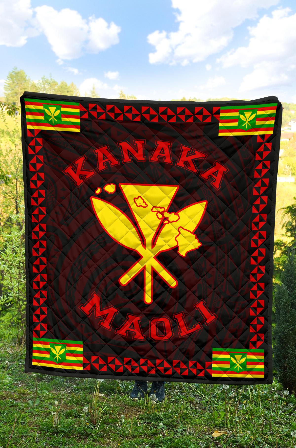 Kanaka Maoli Flag Polynesian Premium Quilt Red - Love Style - Polynesian Pride