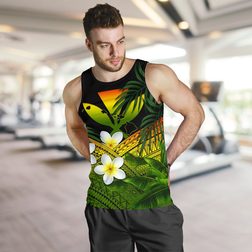 Kanaka Maoli (Hawaiian) Men's Tank Top, Polynesian Plumeria Banana Leaves Reggae - Polynesian Pride