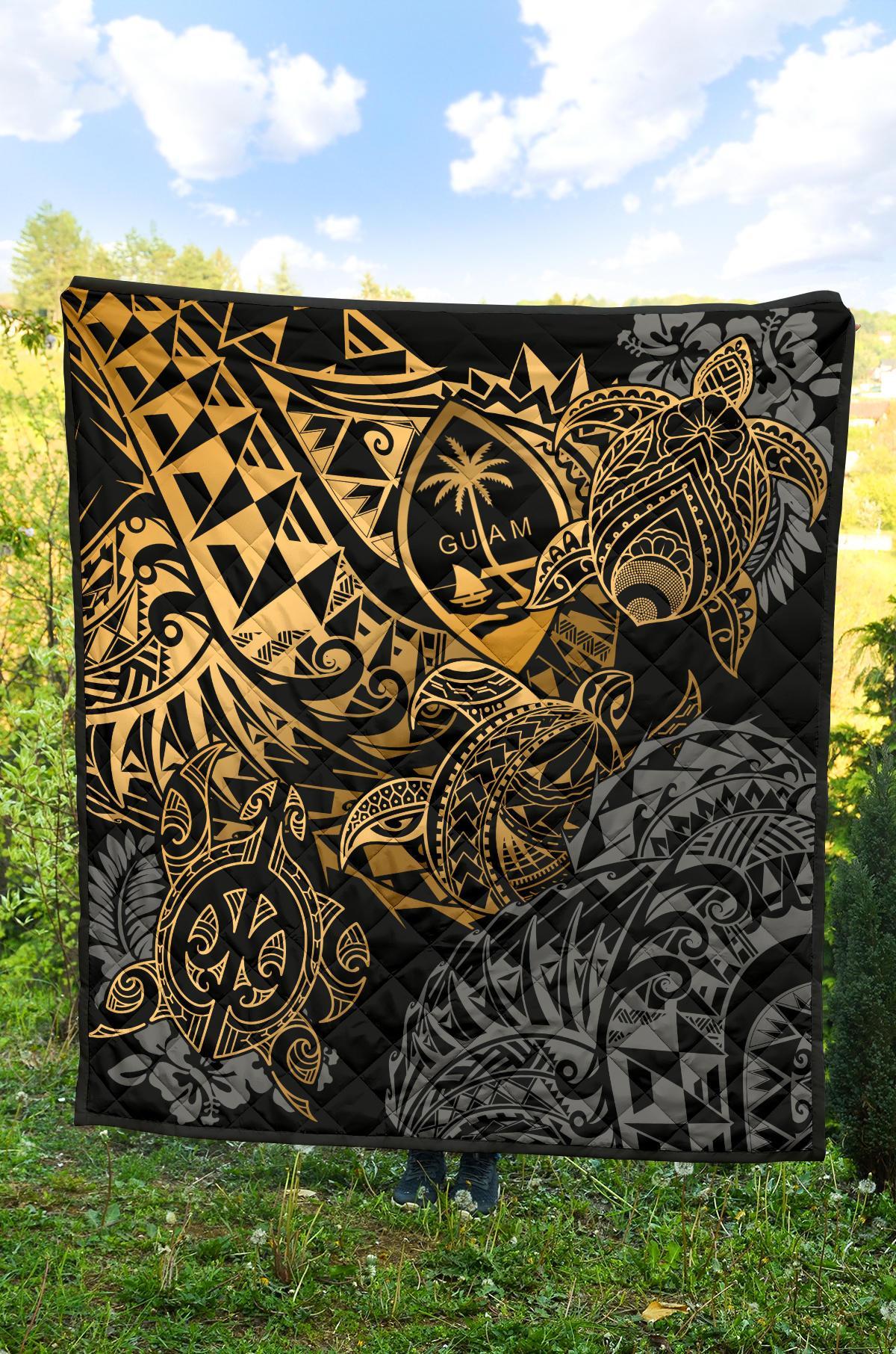 Guam Polynesian Premium Quilt - Gold Turtle Flowing - Polynesian Pride