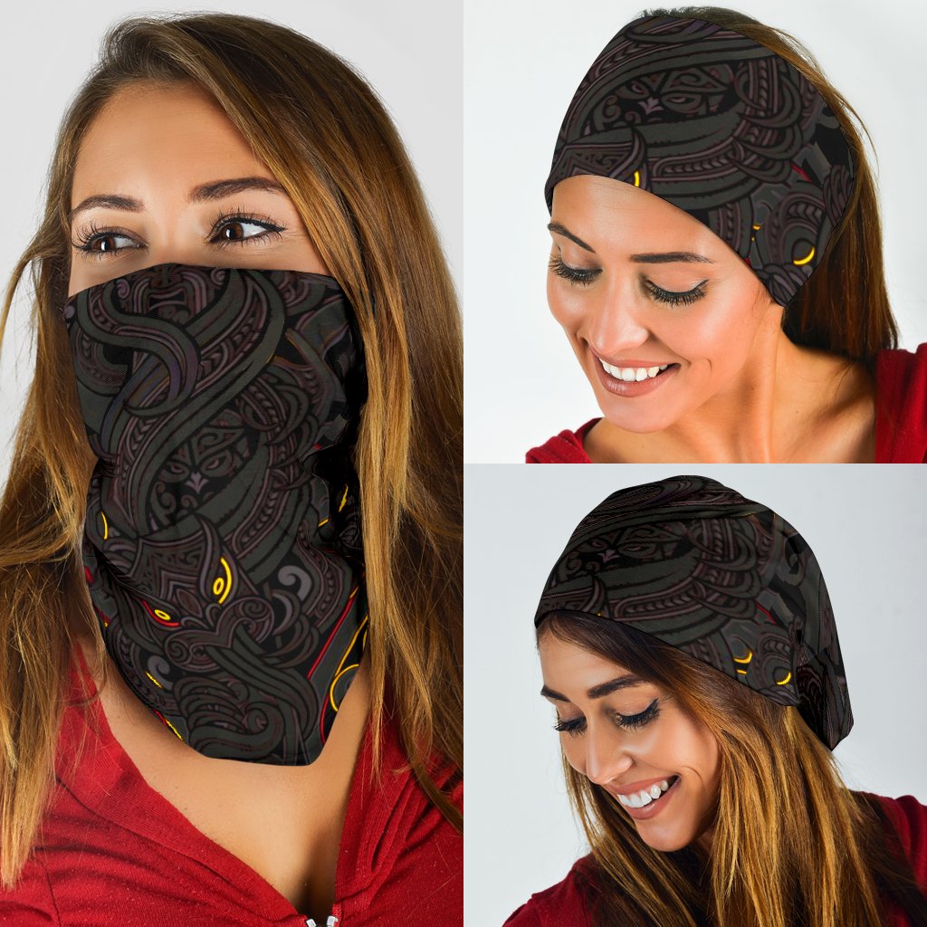 New Zealand Bandana 3 Pack, Maori Gods Tumatauenga (God of War) - Black - Polynesian Pride