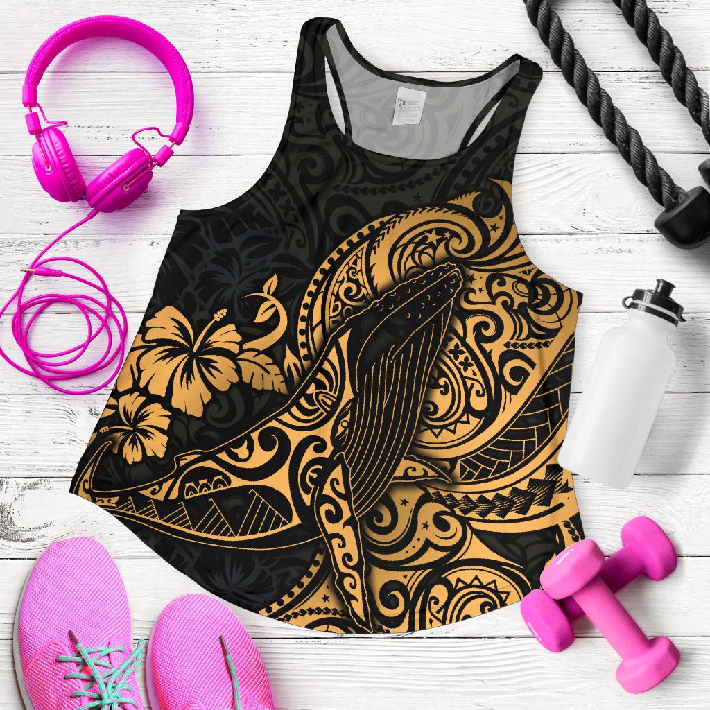 Polynesian Hawaii Women's Racerback Tank - Polynesian Golden Humpback Whale Golden - Polynesian Pride