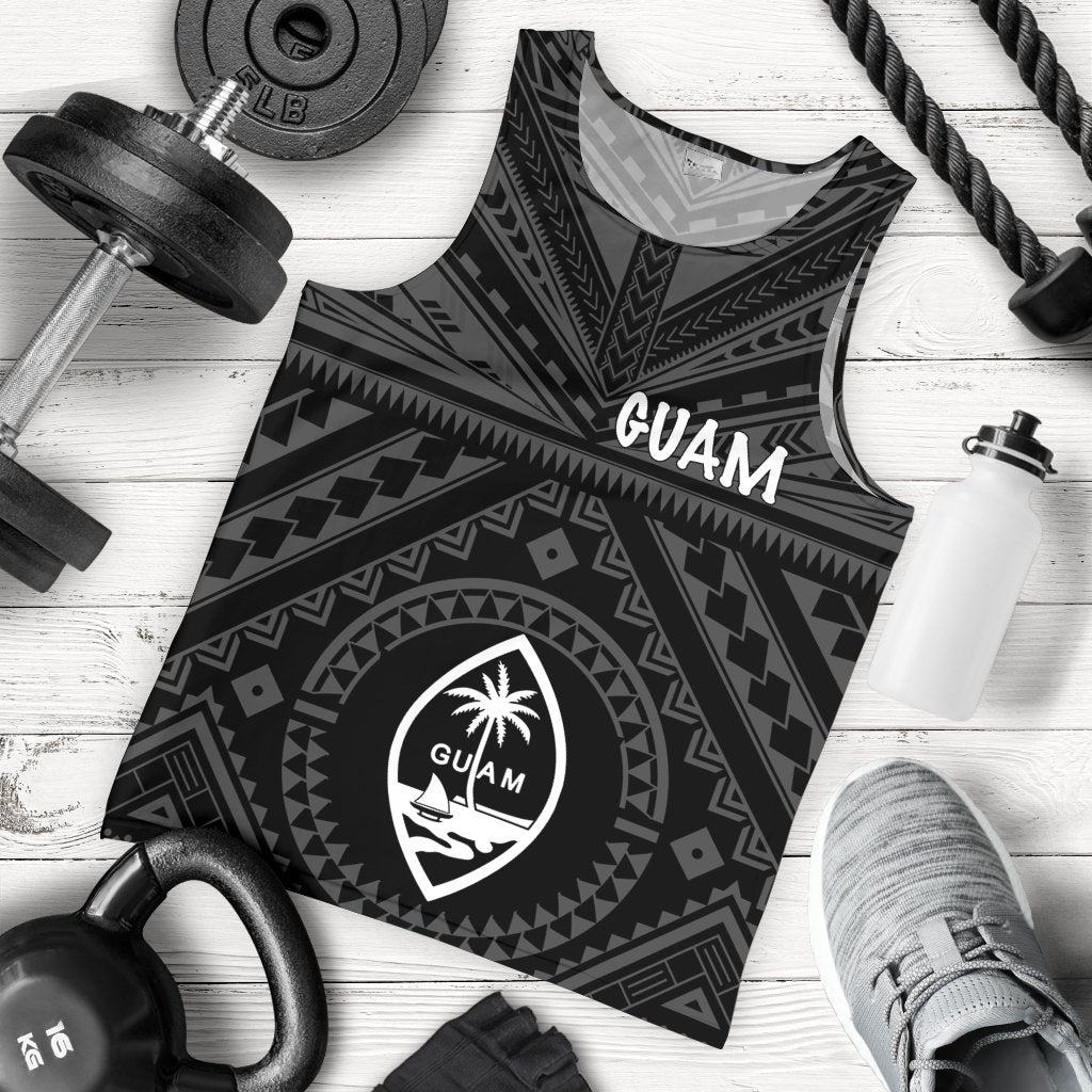 Guam Men's Tank Top - Guam Seal With Polynesian Tattoo Style (Black) Black - Polynesian Pride