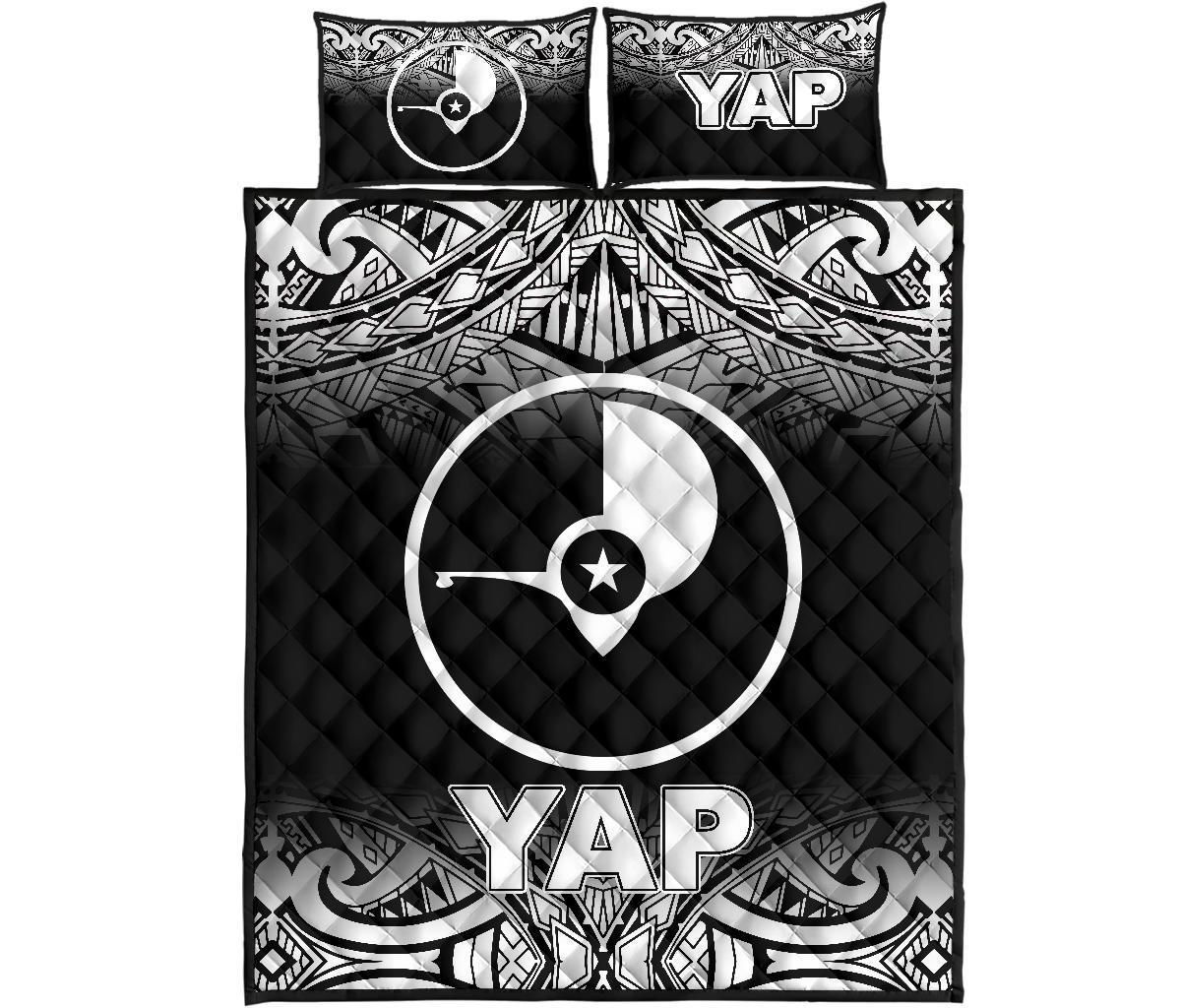 Yap Quilt Bed Set - Yap Flag Black Fog Style Black - Polynesian Pride
