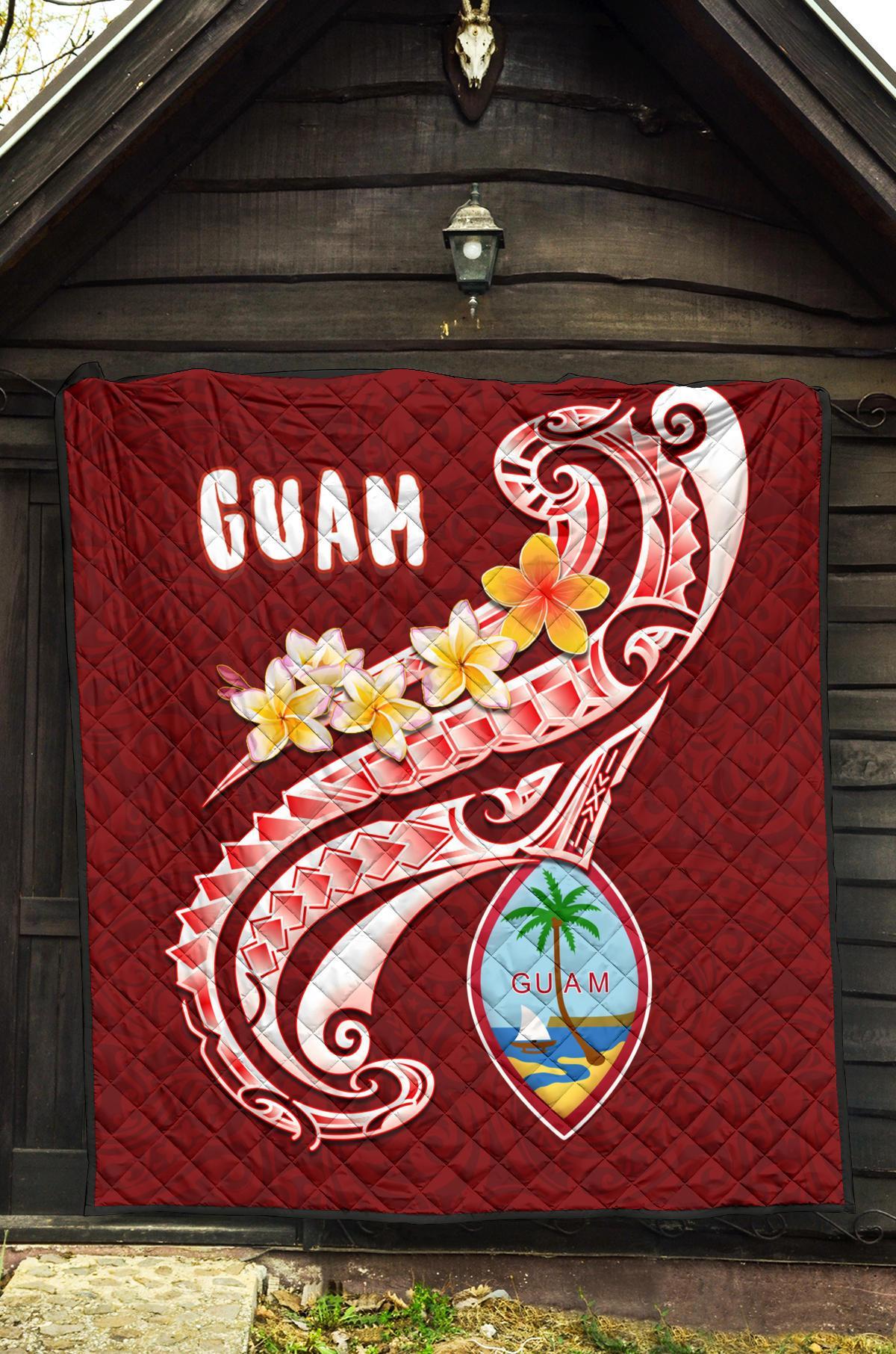 Guam Premium Quilt - Guam Seal Polynesian Patterns Plumeria (Red) - Polynesian Pride