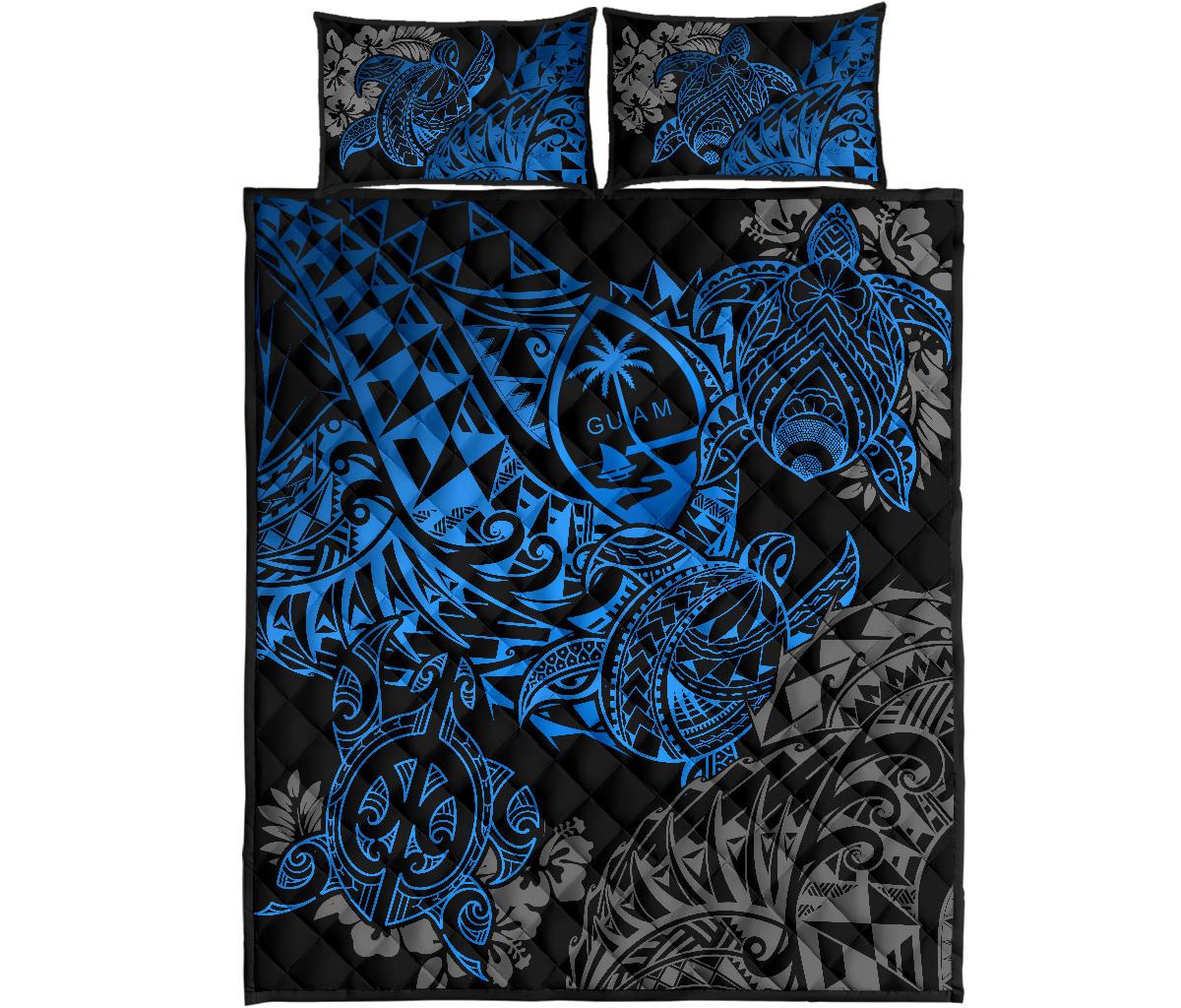 Guam Polynesian Quilt Bed Set - Blue Turtle Flowing - Polynesian Pride
