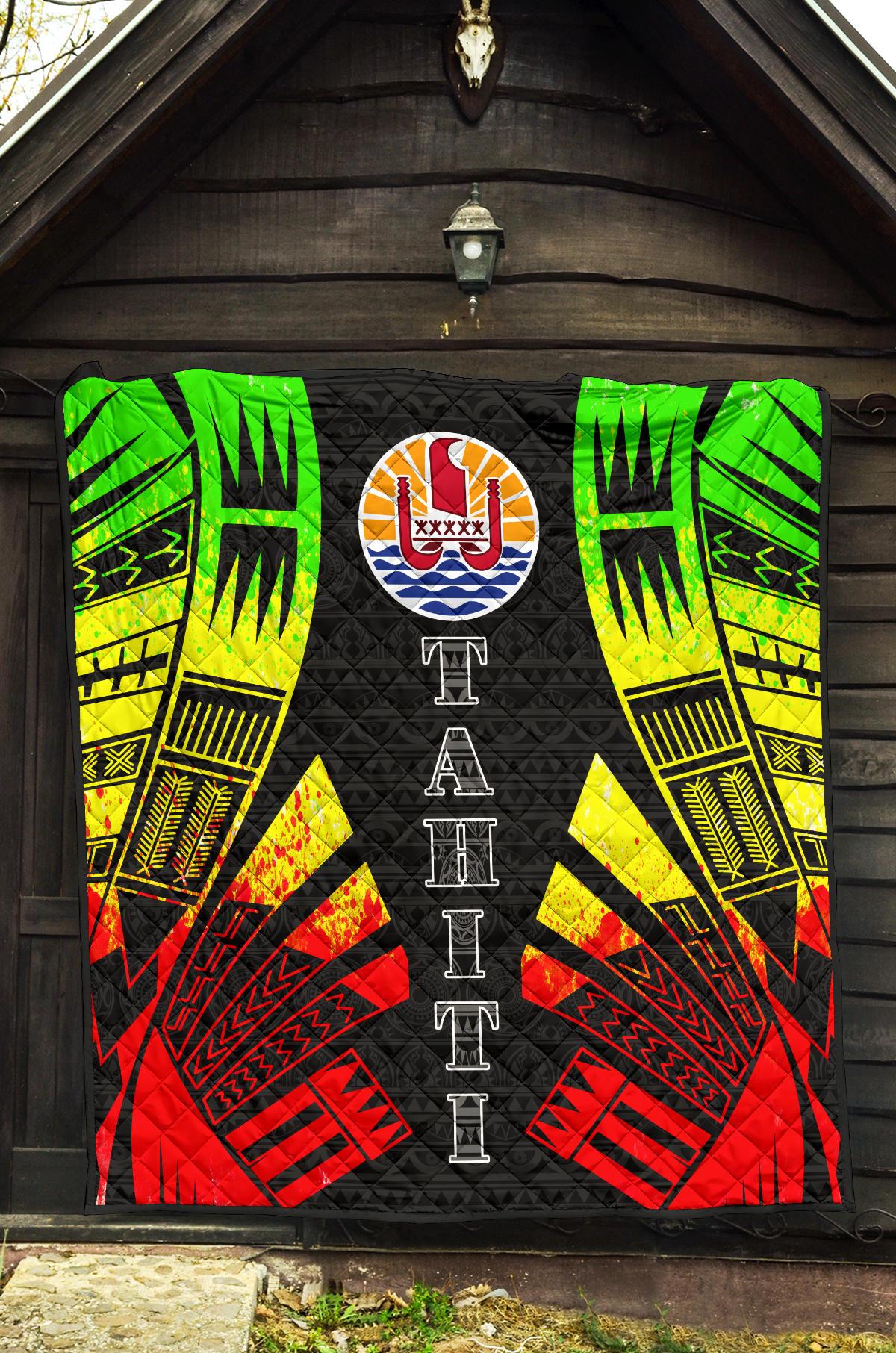 Tahiti Premium Quilt - Tahiti Flag Polynesian Reggae Tattoo - Polynesian Pride