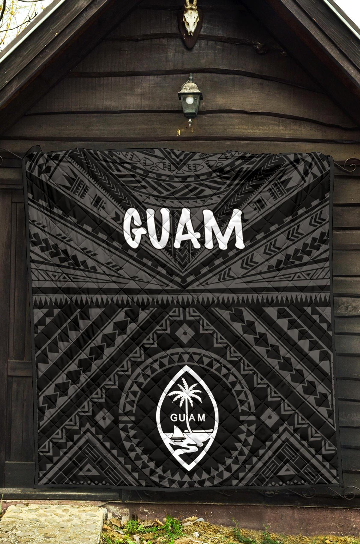 Guam Premium Quilt - Guam Seal With Polynesian Tattoo Style (Black) - Polynesian Pride
