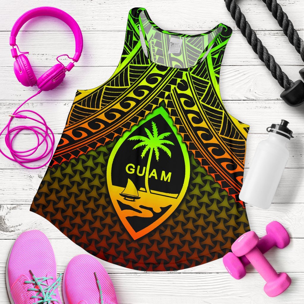 Polynesian Guam Personalised Women's Racerback Tank - Reggae Vintage Polynesian Patterns Art - Polynesian Pride