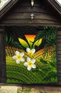 Kanaka Maoli (Hawaiian) Premium Quilt, Polynesian Plumeria Banana Leaves Reggae - Polynesian Pride
