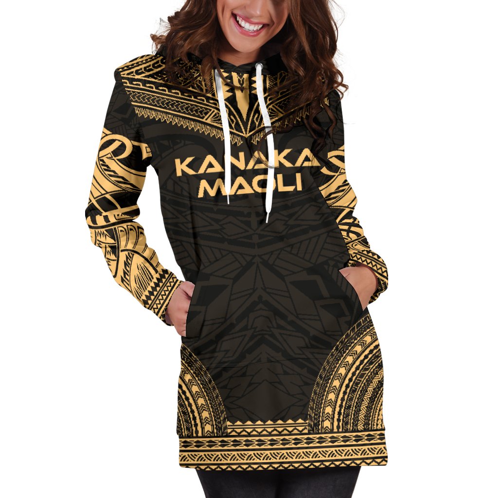 Kanaka Maoli Women's Hoodie Dress - Polynesian Gold Chief - Polynesian Pride