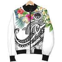 FSM Polynesian Men's Bomber Jacket - Summer Plumeria (White) - Polynesian Pride